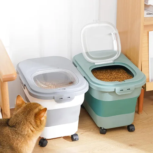 Miniatura 5 de Contenedor plegable de almacenamiento de alimentos para perros con tapas, hermético, harina de arroz, cereales, azúcar, gato, mascotas, aves, Verde