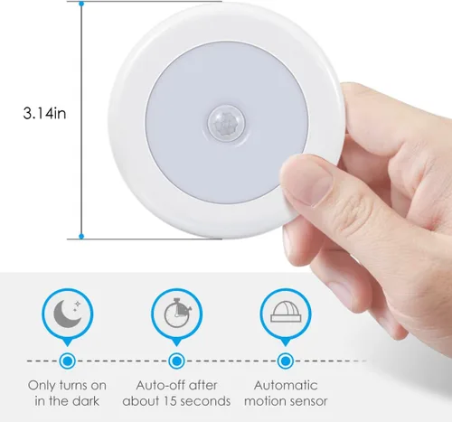 Miniatura 5 de AMIR Luz con sensor de movimiento mejorada de 3.15 pulgadas para interiores, inalámbrica, funciona con pilas, luces LED nocturnas adhesivas