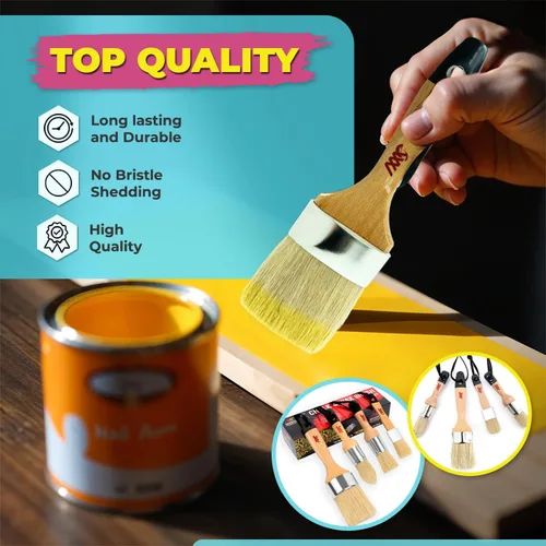 Miniatura 4 de Juego de pinceles de pintura de tiza, paquete de 2 pinceles de cera, 2.5 pulgadas, grandes, cerdas naturales, perfecto para pintura de muebles