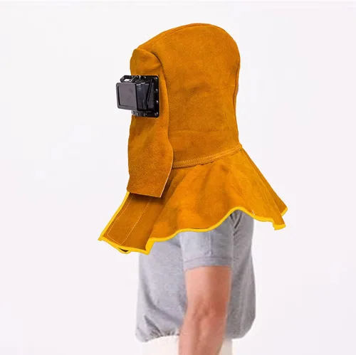 Miniatura 6 de Capucha de soldadura de piel de vaca mejorada con máscara de lente de filtro de oscurecimiento automático solar, casco de soldadura con protección