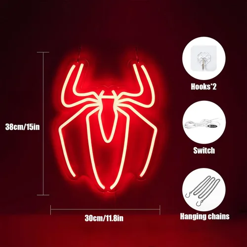 Miniatura 5 de Letrero de Neón de Decoración de Habitación de Anime de Araña - 3 Ajustes de Brillo Alimentado por USB Lámpara de Araña Linda para Dormitorio