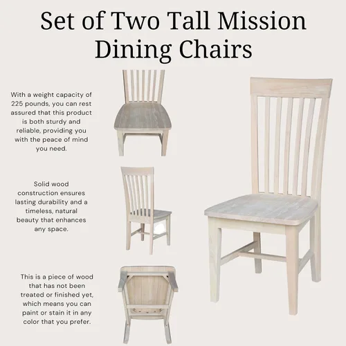 Miniatura 6 de Juego de 2 sillas altas de comedor Mission color madera de parawood, mejora tu experiencia gastronómica, mancha o pintura en cualquier