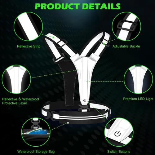 Miniatura 3 de Ylzzrs Chaleco reflectante LED para correr, chaleco de correr recargable por USB, soporte para teléfono para corredores, caminatas nocturnas, 6-11