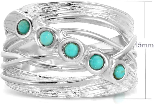 Miniatura 3 de Wrap Overlapping 925 Sterling Silver Ring with Turquoise - Wrap Around Silver Ring- Silver Turquoise Jewelry For Women- Silver Crisscross Rings