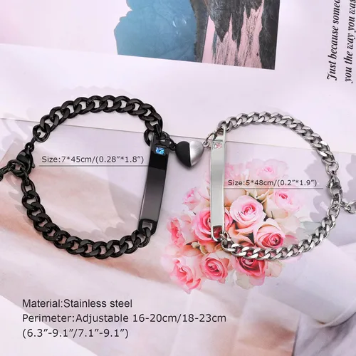 Miniatura 5 de MEALGUET - Pulseras magnéticas personalizadas para parejas de atracción mutua, pulseras de identificación trenzadas con nombre, conjunto de pulseras