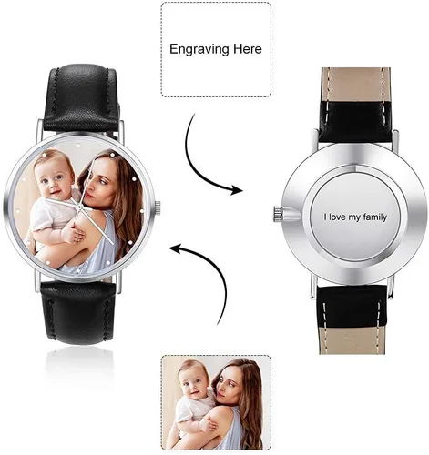 Miniatura 8 de Lovejewelry Relojes con foto personalizados para hombres y mujeres, correa de cuero, reloj de pulsera personalizado con cualquier nombre