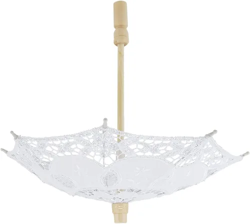 Miniatura 8 de Sombrilla de encaje para boda, bordado de algodón, hecha a mano, suministros de boda para decoración, disfraz de dama de los años 20 (blanco)