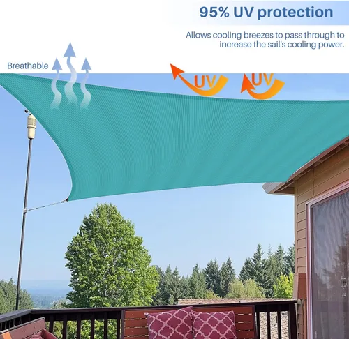 Miniatura 5 de E&K Sunrise - Toldo para exteriores, tipo vela, sombra, protección para rayos UV, poliuretano, Turquesa Verde