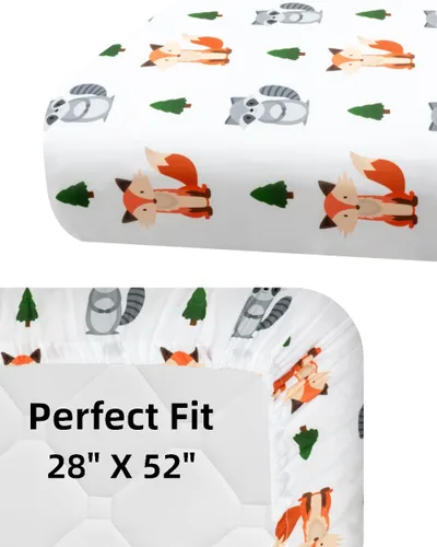 Miniatura 6 de Juego de 4 sábanas ajustables unisex para cuna de bebé, diseño de animales del bosque del bosque, de madera, neutro, para bebés, niños o niñas
