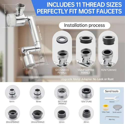 Miniatura 6 de YYKBZ 1440° Extensión de Filtro de Agua Giratoria para Lavabo Aireador, 2 Modos Giratorios para Lavado de Cara y Ojos en Baño/Cocina, Extensión