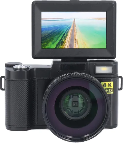 Cámara digital 4K HD, cámara de 48MP con pantalla abatible de 180 grados, cámara de enfoque automático con pantalla de 3 pulgadas, batería de 800