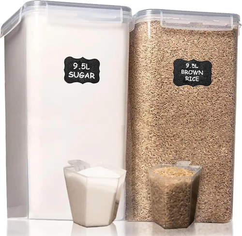 Miniatura 9 de Shazo 2 PC (2.5 gal 321 Oz) Recipientes extra grandes de almacenamiento de alimentos a granel con tapas herméticas para harina, azúcar, arroz