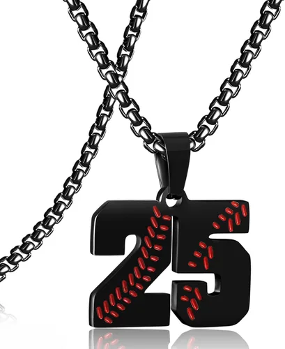 Miniatura 168 de SKQIR Colgante de número de jersey de béisbol para hombres y niños - Cadena de acero inoxidable para atletas - Negro