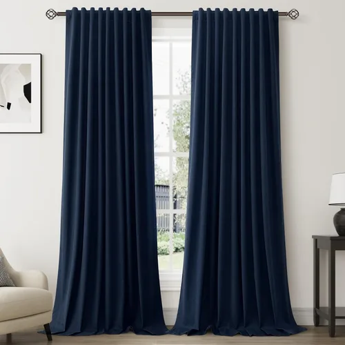 Miniatura 33 de Natural Linen 100% Blackout Curtains for Bedroom 98 Inch Length 2 Panels Set Back Tab Cream Neutral Farmhouse Living Room Darkening Curtain Track