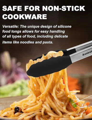 Miniatura 4 de Anaeat Pinza de bloqueo de silicona antiadherente - Pinza de cocina de acero inoxidable de 7" mini con puntas de silicona antideslizantes y agarre 1