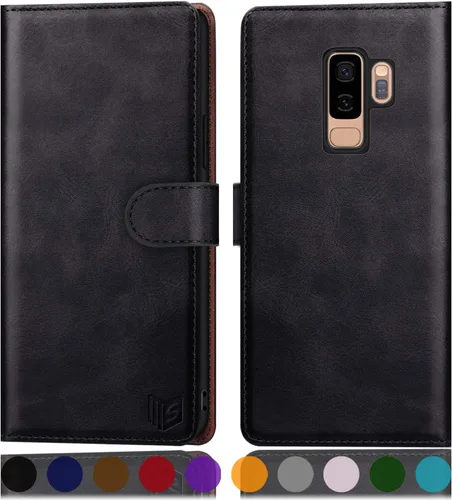 SUANPOT Funda de piel tipo cartera para Samsung Galaxy S9+ / S9 Plus 6.2 (no S9 5.8") con bloqueo RFID, tarjetero de crédito, funda de poliuretano