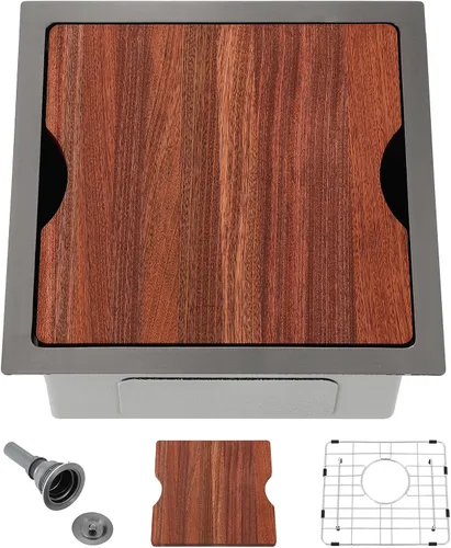 Miniatura 15 de SHACO Fregadero de cocina de 28 pulgadas, fregadero de montaje superior de acero inoxidable T304 de 16 calibre hecho a mano comercial, fregadero