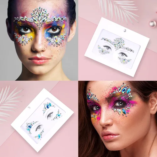 Miniatura 2 de SAOROPEB Gemas faciales – 6 juegos de joyas de cara de sirena, calcomanías temporales de tatuaje, calcomanías de acrílico con purpurina de cristal