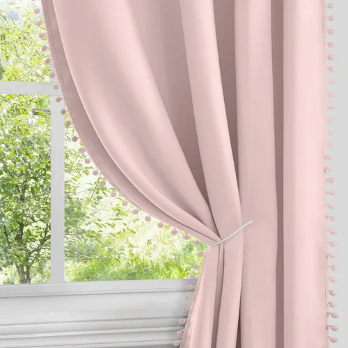 Miniatura 8 de HOMEIDEAS Cortinas opacas con pompones grises de 52 x 63 pulgadas de largo, con ojales, para oscurecer la habitación, 2 paneles para dormitorio