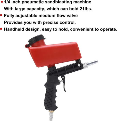 Miniatura 2 de Pistola de arena, kit de pistola de arena para compresor de aire, chorro de arena neumático de mano de acero al carbono, pequeño juego de pistola