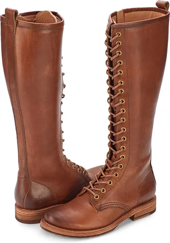 Miniatura 6 de Frye Veronica Botas de combate altas de 15 pulgadas para mujer hechas de cuero de grano completo con construcción Goodyear Welt, cordones de tela