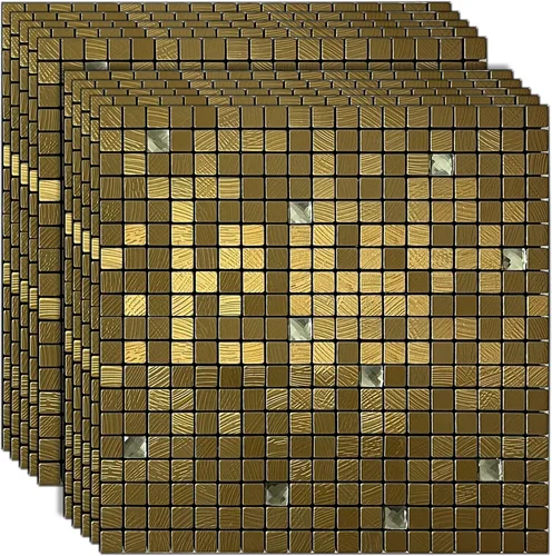 Miniatura 8 de 10 hojas de azulejos de salpicaduras para despegar y pegar, paneles de pared autoadhesivos de aluminio 3D, calcomanías de mosaico metálico