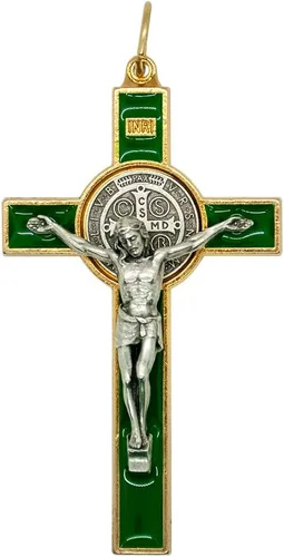 Medalla de San Benito Crucifijo | Santo Patrón de los Estudiantes y Europa | Incluye estuche y cordón | Gran regalo católico para la primera Verde
