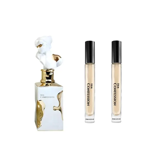 Her Confession Travel Size Duo | Eau de Parfum para mujer | 2 x 0.3 fl oz | Fragancia floral de almizcle ámbar de vainilla de larga duración |