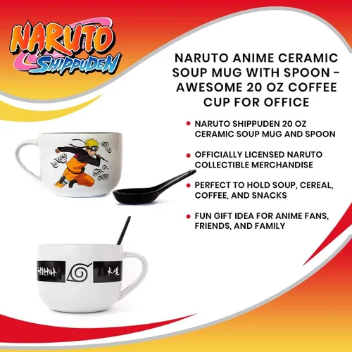 Miniatura 6 de Naruto - Taza de sopa de cerámica de anime con cuchara, impresionante taza de café y té de 20 onzas para bebidas calientes y frías para el hogar
