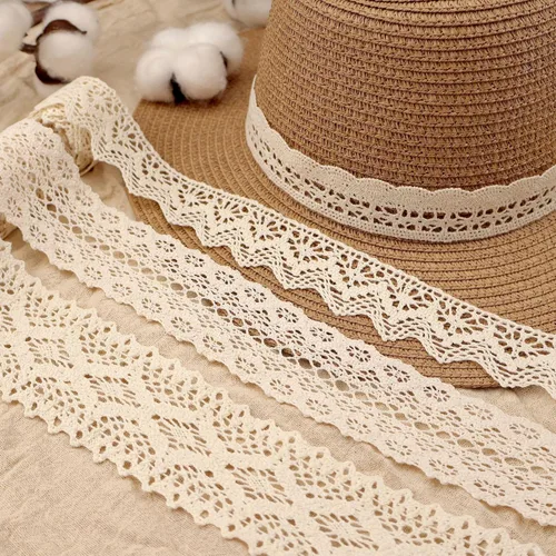 Miniatura 4 de Cinta de encaje beige de 8 yardas, ribete de encaje de algodón, encaje de ganchillo para costura, para manualidades, envoltura de regalo, decoración