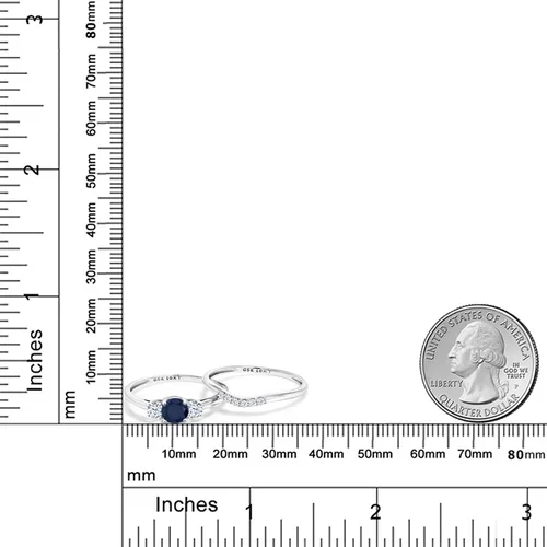 Miniatura 5 de Gem Stone King Juego de anillos de compromiso de 3 piedras de oro blanco de 10 quilates y zafiro blanco creado en laboratorio para mujer