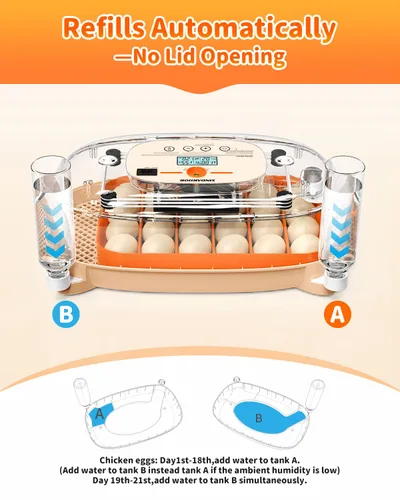 Miniatura 6 de Incubadora de huevos para 24 huevos de gallina con girador automático, control digital de temperatura y pantalla de humedad, vela, criador de aves