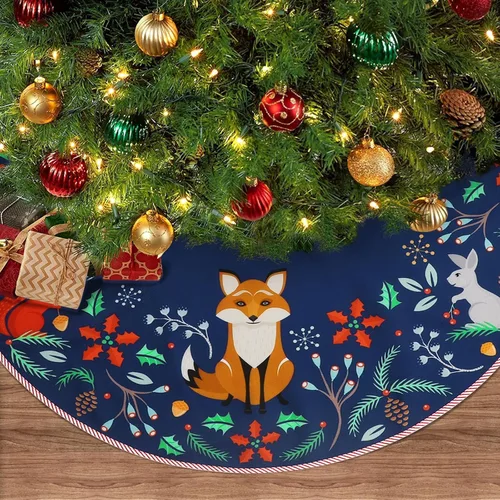 Miniatura 9 de Falda de árbol de Navidad de 36 pulgadas, animales del bosque, decoración de falda de árbol de Navidad para casa de campo, rústico, Navidad