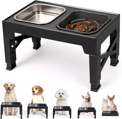 Miniatura 13 de Niubya Cuencos elevados para perros con 2 cuencos de comida de acero inoxidable para perros, cuenco elevado para perros que se ajusta a 5 alturas