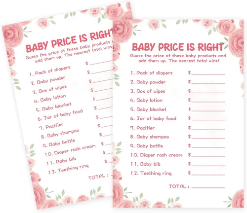 Miniatura 8 de OLOUTAB 50 Juegos de Baby Shower para Niña - Juego de Palabras con Tema Floral, Cartulina Gruesa, Divertido y Fácil de Jugar (Con Respuesta)