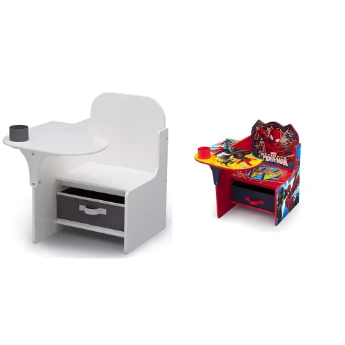 Delta Children MySize - Escritorio con silla con contenedor de almacenamiento, certificado Greenguard Gold, blanco Bianca y escritorio con silla con