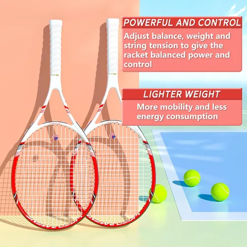 Miniatura 4 de Raqueta de tenis profesional para adultos, 2 jugadores de 27 pulgadas, raqueta de tenis de velocidad aceptable para principiantes y profesionales