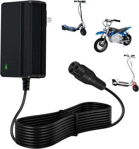 Cargador de 24 V para scooter eléctrico Razor MX350 Scooter eléctrico Dirt Bike E100 E175 E200 E200S E300 E300S E500 Pocket Mod, Sports Mod y Dirt