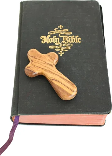 Miniatura 8 de Holy Land Market Cruz de comodidad/sujeción también conocida como cruz de palma o mano con bolsa de terciopelo y dos certificados (4 pulgadas) (2)
