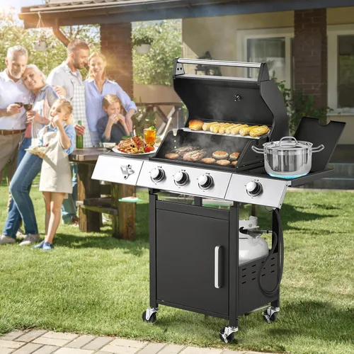 Miniatura 9 de MELLCOM Parrilla de barbacoa de acero inoxidable mejorada de 36,000 BTU, parrilla de gas propano BBQ de 3 quemadores con rejillas de hierro fundido
