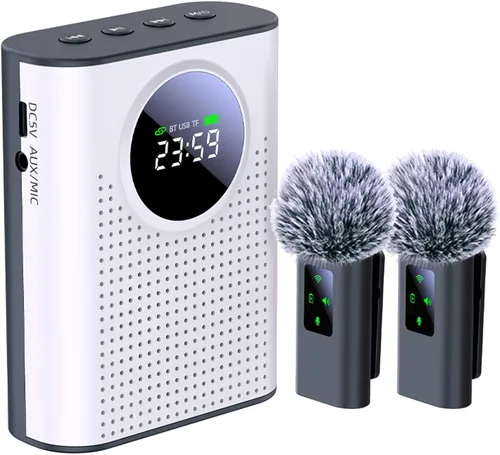 Miniatura 10 de Amplificador de voz S67 Micrófono inalámbrico para profesores en el aula recargable, mini micrófono de solapa Lavalier, sistema PA de altavoz