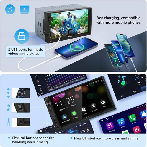 Miniatura 7 de EONON - Estéreo de coche de 7'' de doble DIN, inalámbrico CarPlay y Android Auto, receptores de audio para coche con cámara de respaldo AHD, DSP