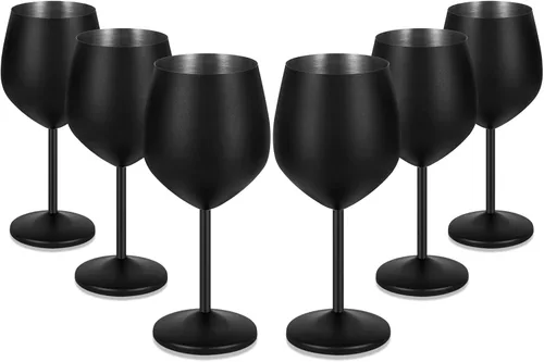Miniatura 27 de Lifecapido Juego de 6 copas de vino de acero inoxidable, copas de vino coloridas de acero inoxidable de 18 onzas, copas de vino de metal con tallo