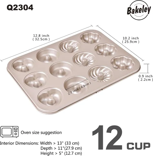 Miniatura 2 de Molde para Donas y Pastel, 12 Cavidades Antiadherente Anillo para Donas, Utensilios de Hornear para Horno (Oro Champán)