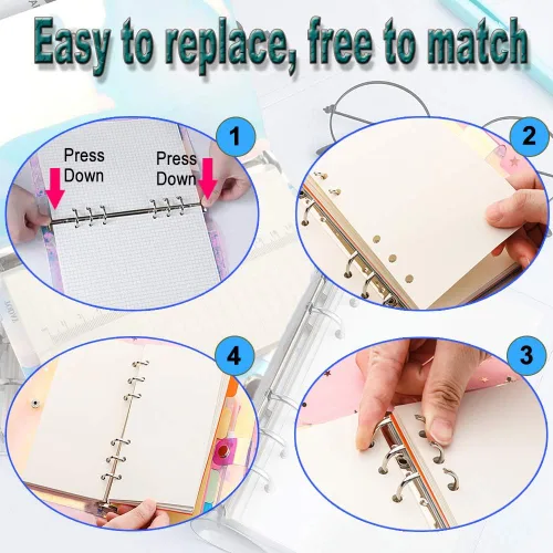 Miniatura 5 de Funda de PVC suave transparente A5 para cuaderno y 10 bolsas de hojas sueltas A5, cubierta de hojas sueltas, cubierta de carpeta personal de hojas