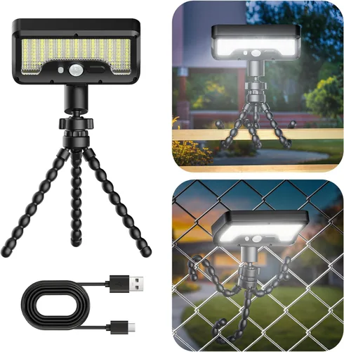 Miniatura 11 de Tryme 92 luces LED solares al aire libre impermeables con sensor de movimiento, soporte de pulpo, ángulo ajustable, lente difusora óptica, 3 modos