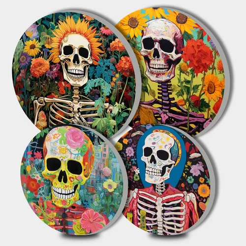 Miniatura 9 de Nordics - Juego de 4 fundas para quemadores de flores étnicas bohemias, estilo rústico, arte floral indio, patrón geométrico abstracto, quemador
