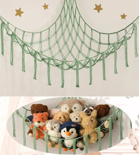 mirolam Hamaca de Animales de Peluche Red de Esquina para Almacenamiento de Juguetes Organizador Colgante de Animales de Peluche Soporte Verde