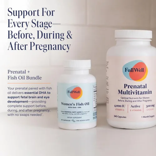 Miniatura 8 de FullWell Vitaminas Prenatales Colina, ácido fólico, Vitamina D para el crecimiento fetal, desarrollo cerebral 26+ nutrientes vitales