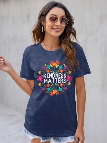 Miniatura 2 de Camisetas de profesor para mujer, camiseta con texto en inglés "Be Kindness", camisetas de salud mental, camiseta bohemia con gráficos florales